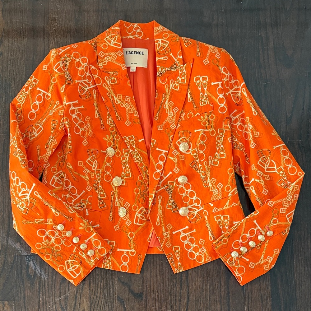 L’Agence Women's Orange Chain Brooke Blazer Jacket Size 4 EUC